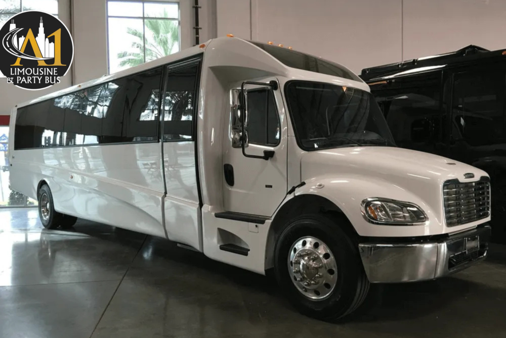 Comfortable transportation for groups attending a big game, with direct stadium access Fans in a limo celebrating on the way to a Chicago sporting event ChicagoLimoAirport party bus transporting fans to a major sports game