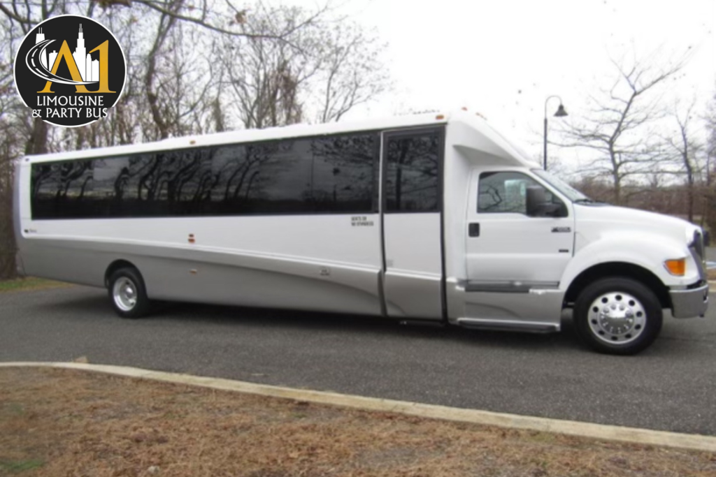 Group of fans arriving at a stadium in a luxury limousine for a sporting event